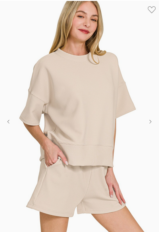Zenana Ribbed Sand Beige Set