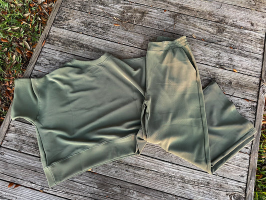 Zenana Ribbed Olive Green Pant Set