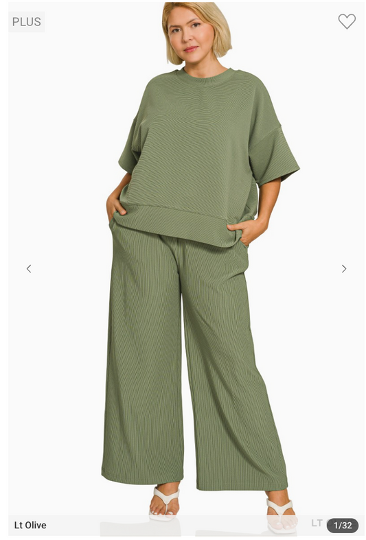 Zenana Ribbed Pants Set