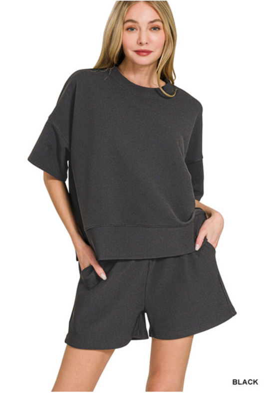 Zenana Ribbed Shorts Set Black