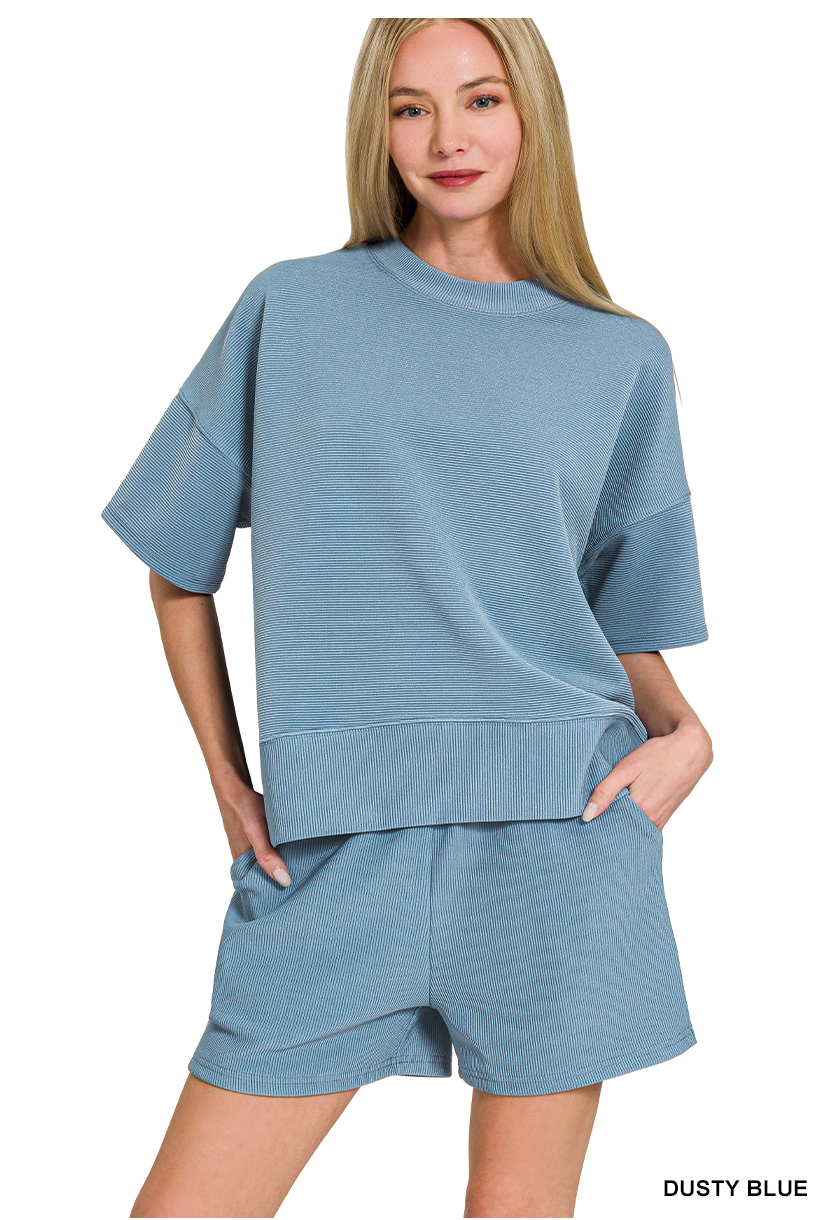 Zenana Dusty Blue Ribbed Set