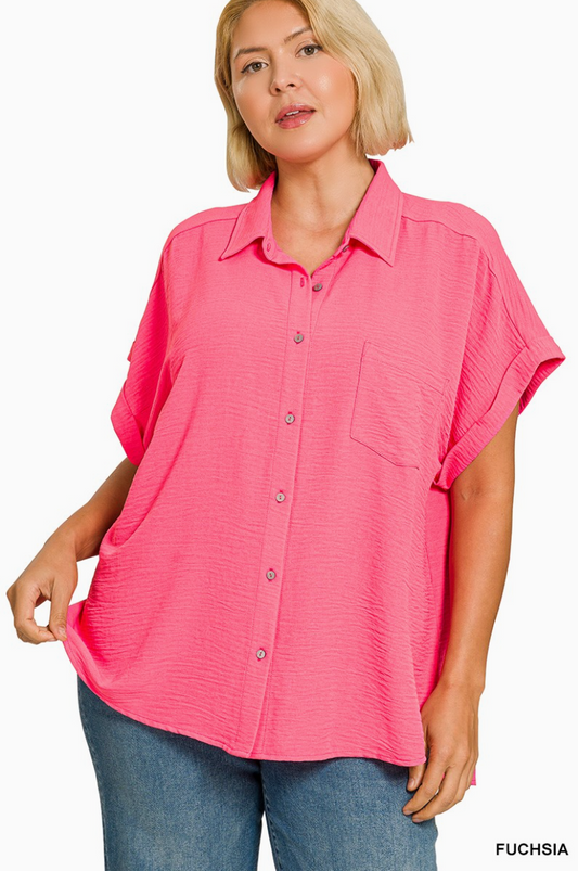 Zenana Fuschia Button Up
