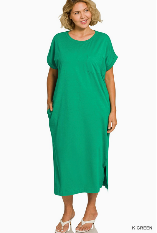 Zenana Kelly Green Round Neck Midi