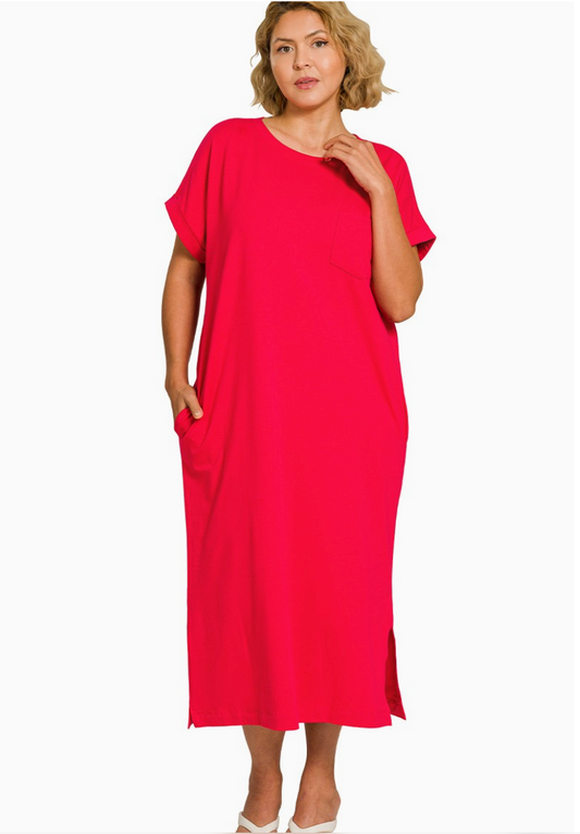 Zenana Red Round Neck Midi