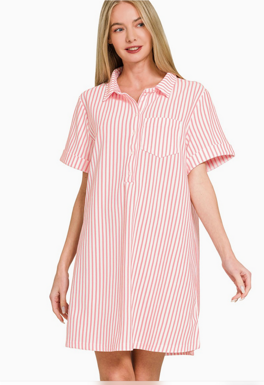 Zenana Striped Button Down Dress