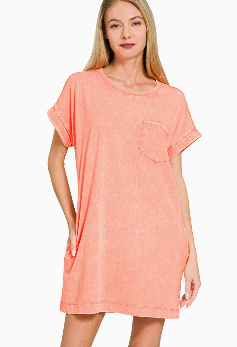 Zenana Mineral Washed T-shirt Dress