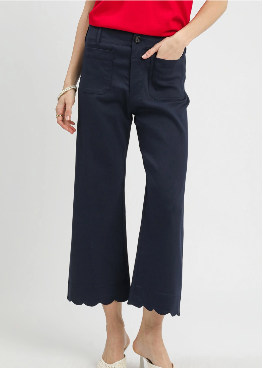 Navy Scallop Crop Pants