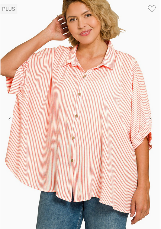 Zenana Coral Stripe Button Down