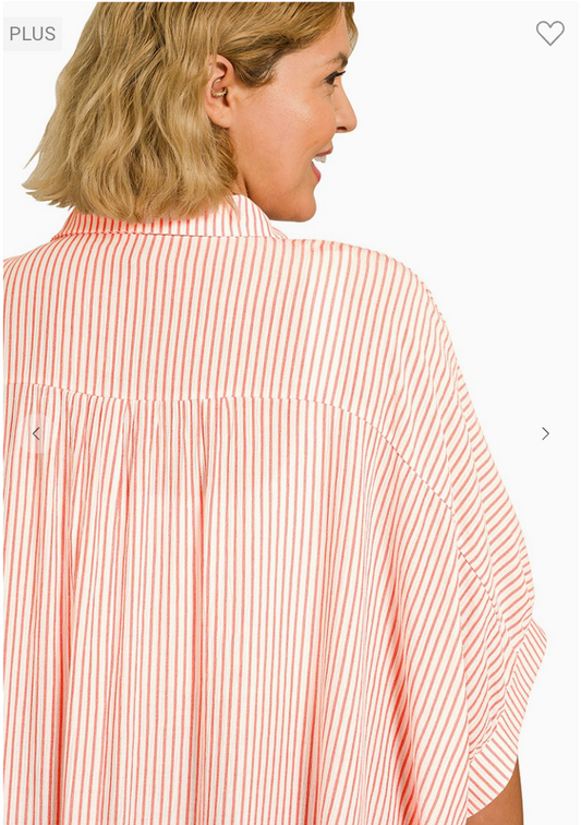 Zenana Coral Stripe Button Down