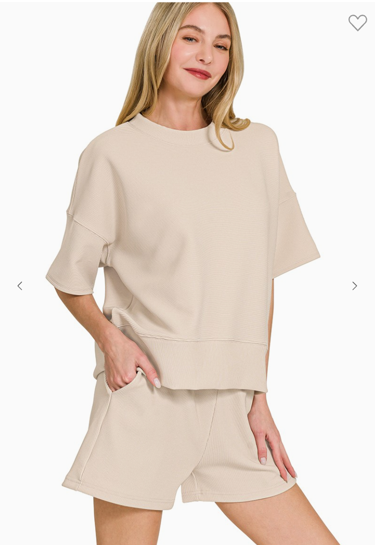 Zenana Ribbed Sand Beige Set